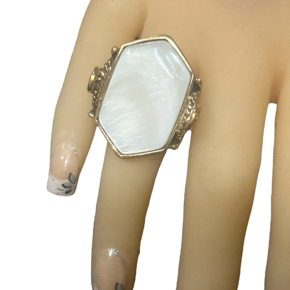 Barse Roped White Mother of Pearl and Gold Tone Statement Ring Barse Size 8